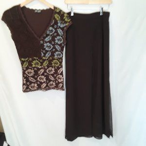 VGW-MSK brown layered chiffon plazzo pant